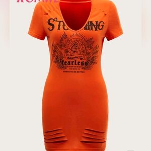 Stylish Orange Cut Out Shirt Dress L